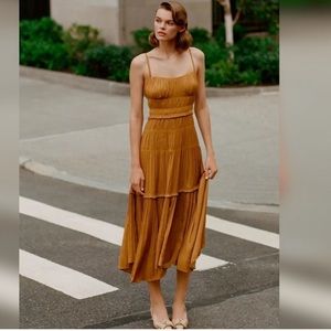 Anthropologie Silk Ruched Midi Slip Dress